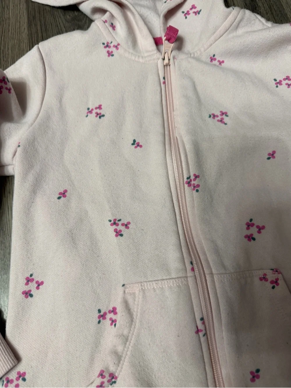 Girls' Light Pink Floral Zip Hoodie and matching sweatpants